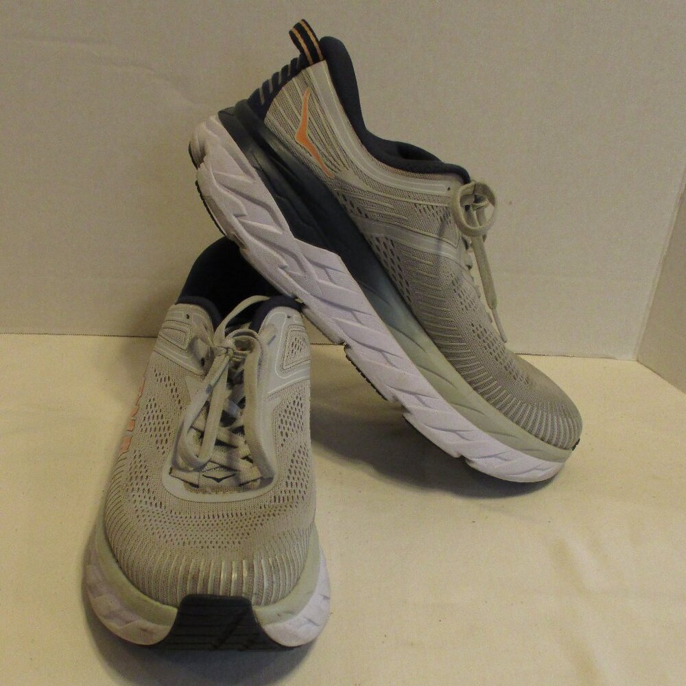 Hoka Shoes One One Bondi 7 Youth Boy Size 10 Gray Black Lace Up Sneaker Shoes